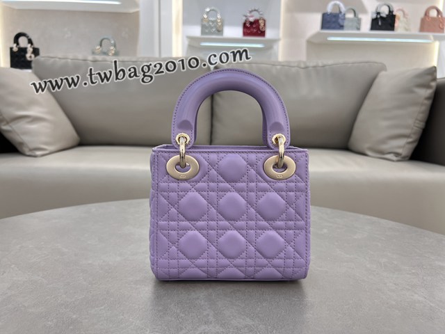 Dior专柜新款Lady女包迪奥高仿原单三格羊皮浅紫Classic Lady戴妃包 djfk1286